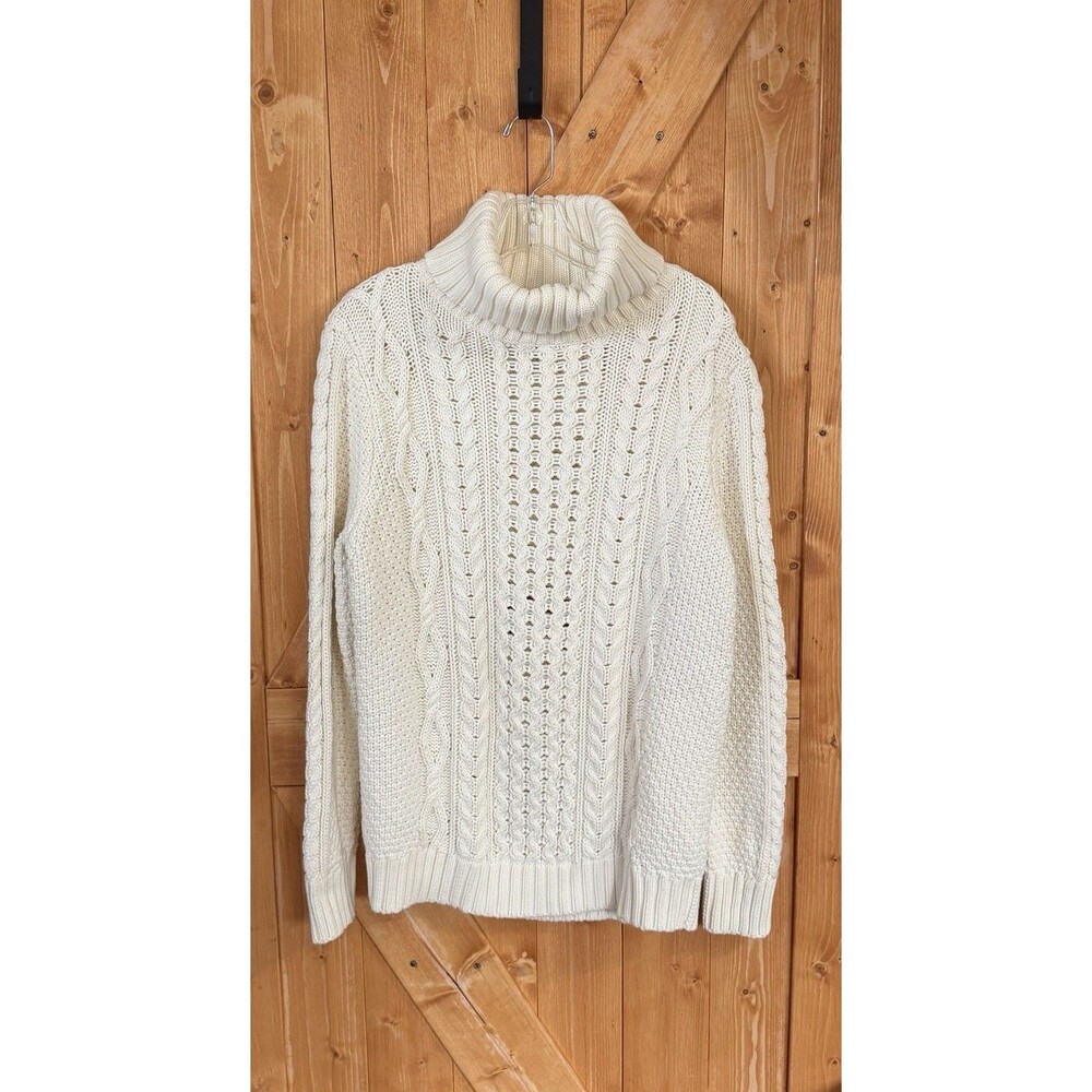 Banana Republic XL Cable Knit Turtleneck Sweater Cream Cotton Cashmere